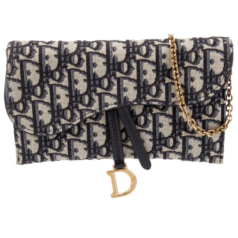 Dior Black and Cream Clutch with Gold Chain